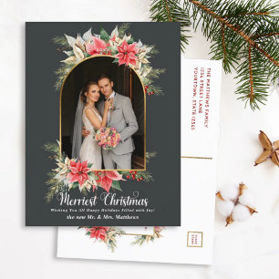 Cartão Postal De Festividades Foto de Poinsettia em Carvão Natal Recém-Casados