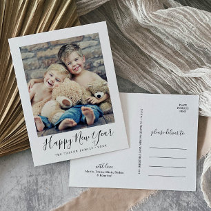 Cartão Postal De Festividades Foto de Retrato de Feliz ano novo Minimalista