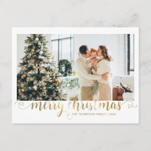 Cartão Postal De Festividades Foto de Script de Coração de Natal Dourado moderno