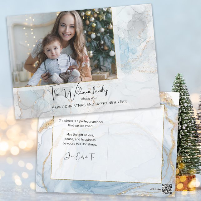 Cartão Postal De Festividades Foto de Tinta Azul e Álcool Dourado Elegante (Criador carregado)