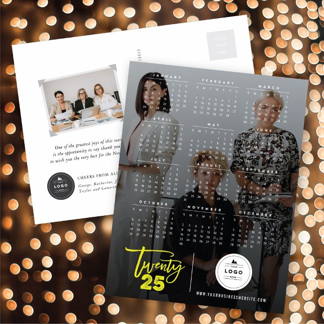 Cartão Postal De Festividades Foto do Calendário 2025 do Script de Pincel da Tip (Modern Typography Brush Script 2025 Calendar Photo Holiday Postcard @ fat_fa_tin)