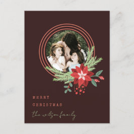 Cartão Postal De Festividades Foto do Círculo Vermelho Brown Poinsettia Feliz Na