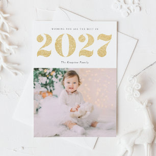 Cartão Postal De Festividades Foto do Feliz ano novo Glitter Dourado Chic 2022