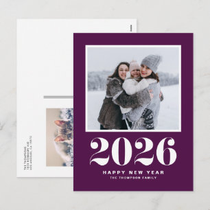 Cartão Postal De Festividades Foto do Feliz ano novo Tipografia Azul Moderna 202