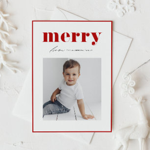 Cartão Postal De Festividades Foto do Natal da Tipografia da Feliz Retro Vermelh