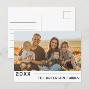 Cartão Postal De Festividades Foto do Nome da Família Minimalista Moderno