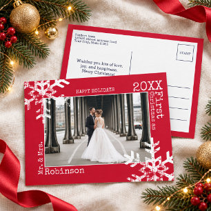Cartão Postal De Festividades Foto do Primeiro Natal dos Recém-Casados com Floco