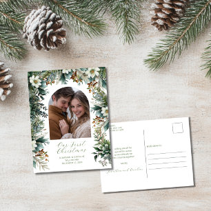 Cartão Postal De Festividades Foto do Primeiro Natal Elegante Greenery Arch