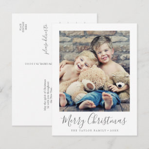 Cartão Postal De Festividades Foto do Retrato de Natal de Silver Minimalista