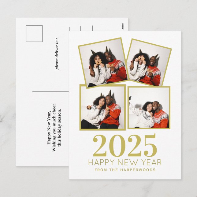 Cartão Postal De Festividades Foto do Simples Elegante Moderno Feliz ano novo 3 (Frente/Verso)