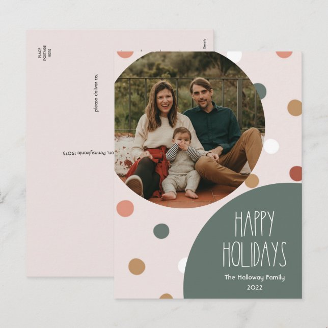 Cartão Postal De Festividades Foto do Solteiro vertical da Bolinhas Green Boho (Frente/Verso)