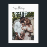 Cartão Postal De Festividades Foto do Solteiro Vertical sobre Feriados Felizes d<br><div class="desc">Este moderno roteiro feliz feriado de fotos de solteiro vertical, cartão postal de feriado é perfeito para o seu chique minimalista, cartões de natal preto e branco. A caligrafia manuscrita branca é delicada e rústica enquanto permanece elegante e elegante. A design reflete um simples dia de inverno todo-branco e evoca...</div>