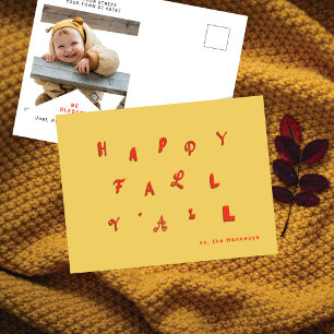 Cartão Postal De Festividades Foto do tipo festivo "Happy Fall Y'all" Dourada