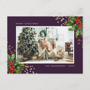 Cartão Postal De Festividades Foto Dourada de Watercolor Elegante