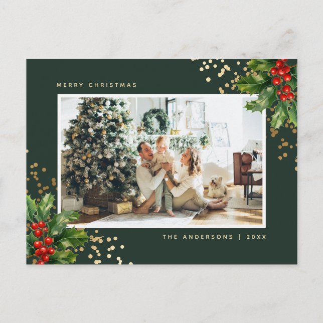 Cartão Postal De Festividades Foto Dourada de Watercolor Elegante (Frente)