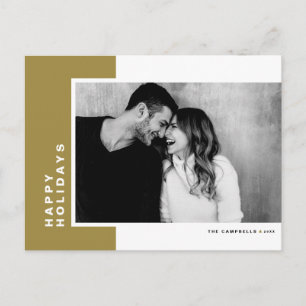 Cartão Postal De Festividades Foto Dourada do bloco de cores com tipografia simp