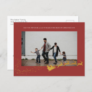 Cartão Postal De Festividades Foto Dourada Glitter de Falência Vermelha Nunca Mu