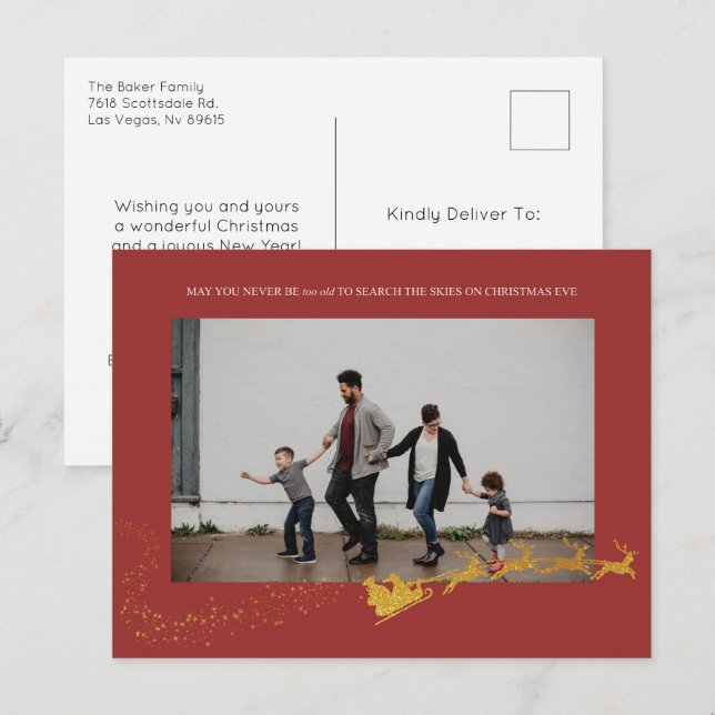 Cartão Postal De Festividades Foto Dourada Glitter de Falência Vermelha Nunca Mu (Frente/Verso)