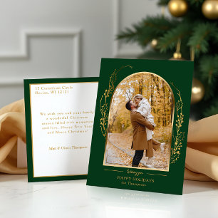 Cartão Postal De Festividades Foto Dourada Holly Arch Desenhada À Mão Elegante