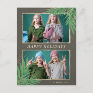 Cartão Postal De Festividades Foto Dourada Múltipla de Folhagem de inverno
