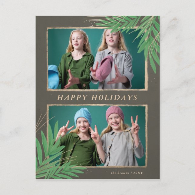 Cartão Postal De Festividades Foto Dourada Múltipla de Folhagem de inverno (Frente)