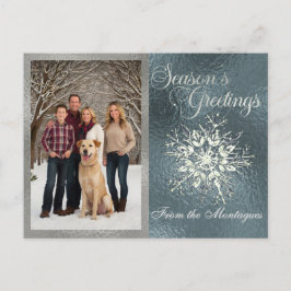 Cartão Postal De Festividades Foto e Floco de Neve de Prata