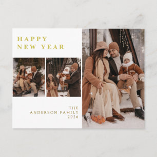 Cartão Postal De Festividades Foto Elegante Mínima Ano Novo Família 3 Parabéns