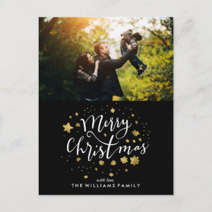 Cartão Postal De Festividades Foto "Feliz Natal" das Estrelas Douradas