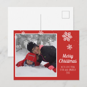 Cartão Postal De Festividades Foto Festiva de Natal em Vermelho com Floco de Nev