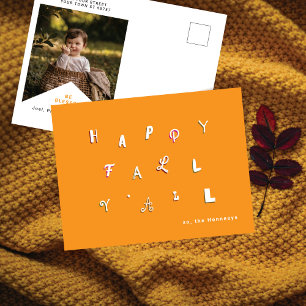 Cartão Postal De Festividades Foto Festiva "Happy Fall Y'all" Laranja