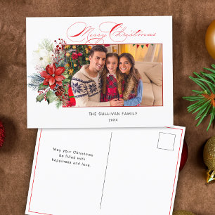 Cartão Postal De Festividades Foto Floral do Feliz Natal da Caligrafia