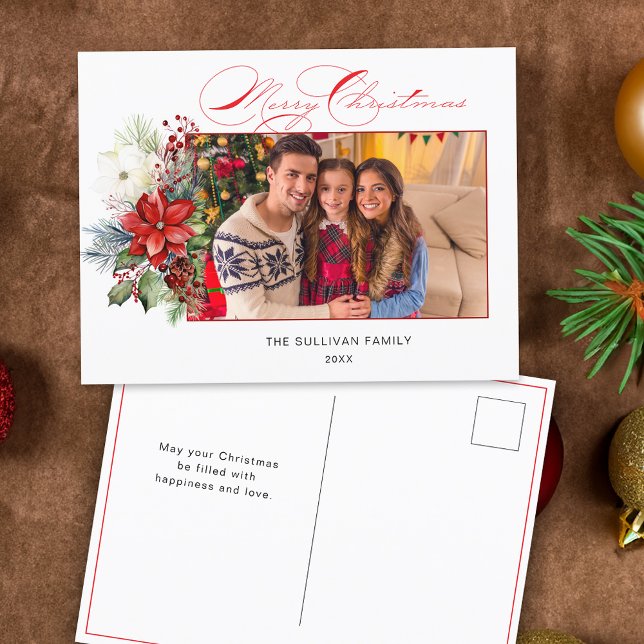 Cartão Postal De Festividades Foto Floral do Feliz Natal da Caligrafia (Criador carregado)
