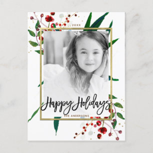 Cartão Postal De Festividades Foto Floral Moderna em Aquarela de Férias de Natal