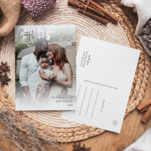 Cartão Postal De Festividades Foto Grateful Cheio de Script Manuscrito Moderno