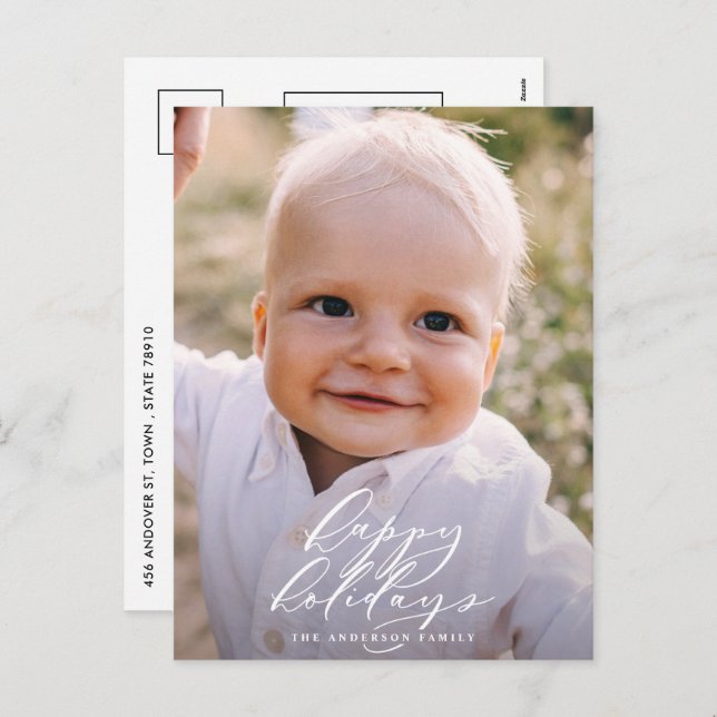 Cartão Postal De Festividades Foto mínima moderna feriado elegante de Natal (Frente/Verso)