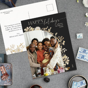 Cartão Postal De Festividades Foto Minimalista Preta e Branca com Ouro