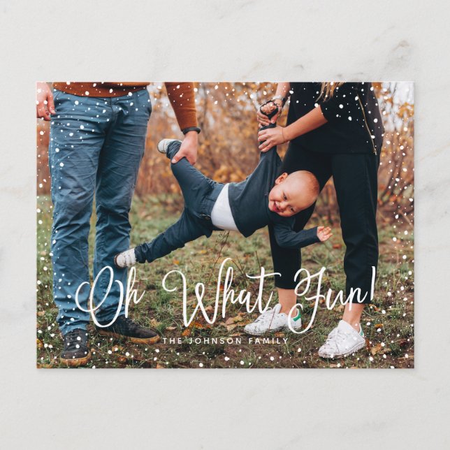 Cartão Postal De Festividades Foto Moderna da Escrita na Neve 2 (Frente)