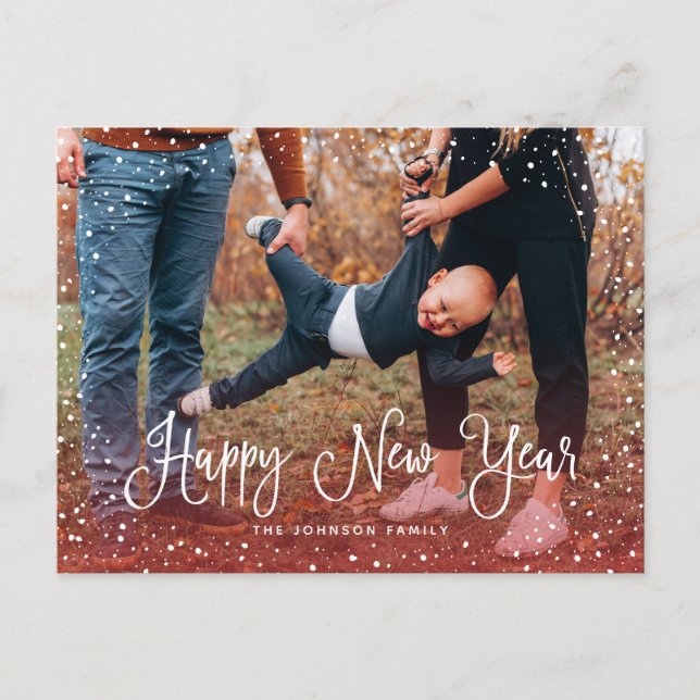 Cartão Postal De Festividades Foto Moderna da Fonte Snow Script 2 (Frente)