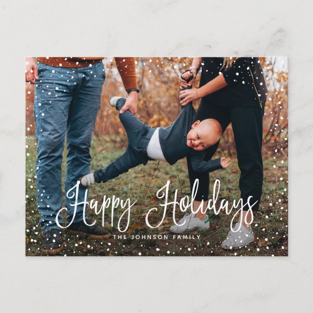 Cartão Postal De Festividades Foto Moderna da Neve Script 2 (Frente)