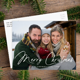 Cartão Postal De Festividades Foto Moderno Natal Feliz com Letra de Assinatura