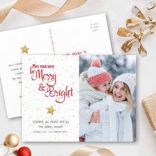 Cartão Postal De Festividades Foto Personalizada Alegres e Brilhantes Script Est