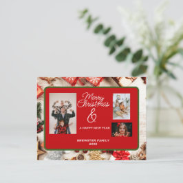 Cartão Postal De Festividades Foto Personalizada da Família Natal Clássica Deco