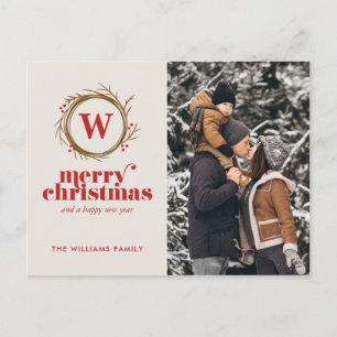 Cartão Postal De Festividades Foto personalizada de Wreath de Natal moderno