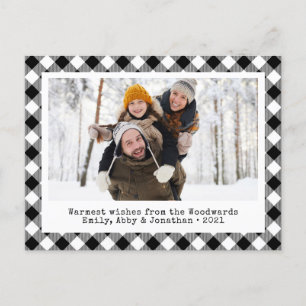 Cartão Postal De Festividades Foto Personalizada de Xadrez de Buffalo Rustic Whi