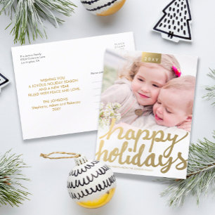Cartão Postal De Festividades Foto Personalizada Dourado Falso Fofo Moderno Manu