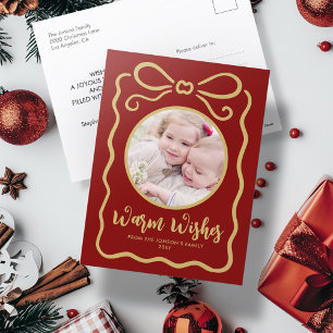 Cartão Postal De Festividades Foto Personalizada - Folha de Mão Dourada Desenhad