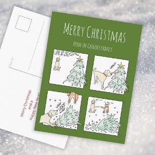 Cartão Postal De Festividades Foto Personalizada Gato Cachorro Cartoon Natal Div