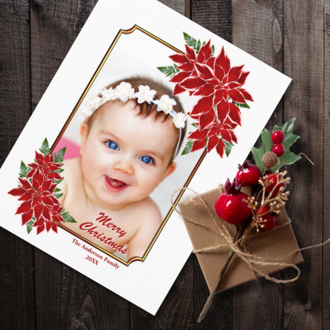 Cartão Postal De Festividades Foto personalizada - Natal branco da Poinsettia Ve (Criador carregado)