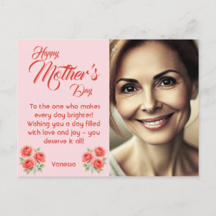 Cartão Postal De Festividades Foto personalizável e Decoração Floral - Pink Past