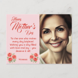 Cartão Postal De Festividades Foto personalizável e Decoração Floral - Pink Past